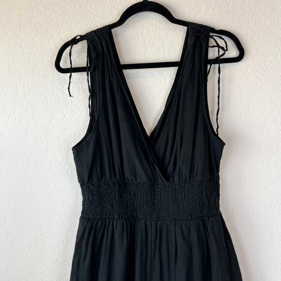 American Eagle Vneck Wide Leg Jumpsuit Black size Large 100% Cotton Boho Smocked - Picture 12 of 12